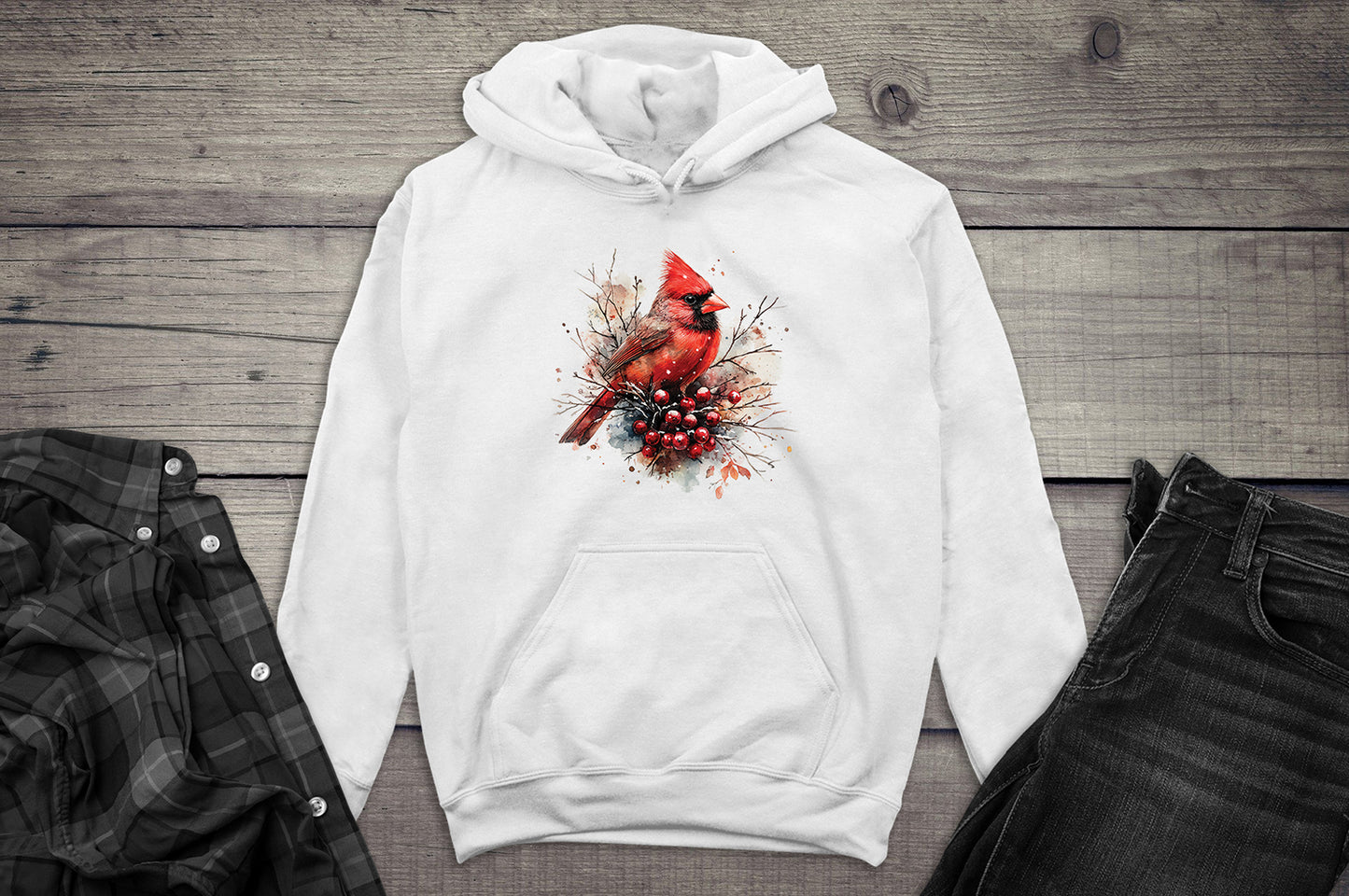 Winter Watercolor Cardinal Hoodie