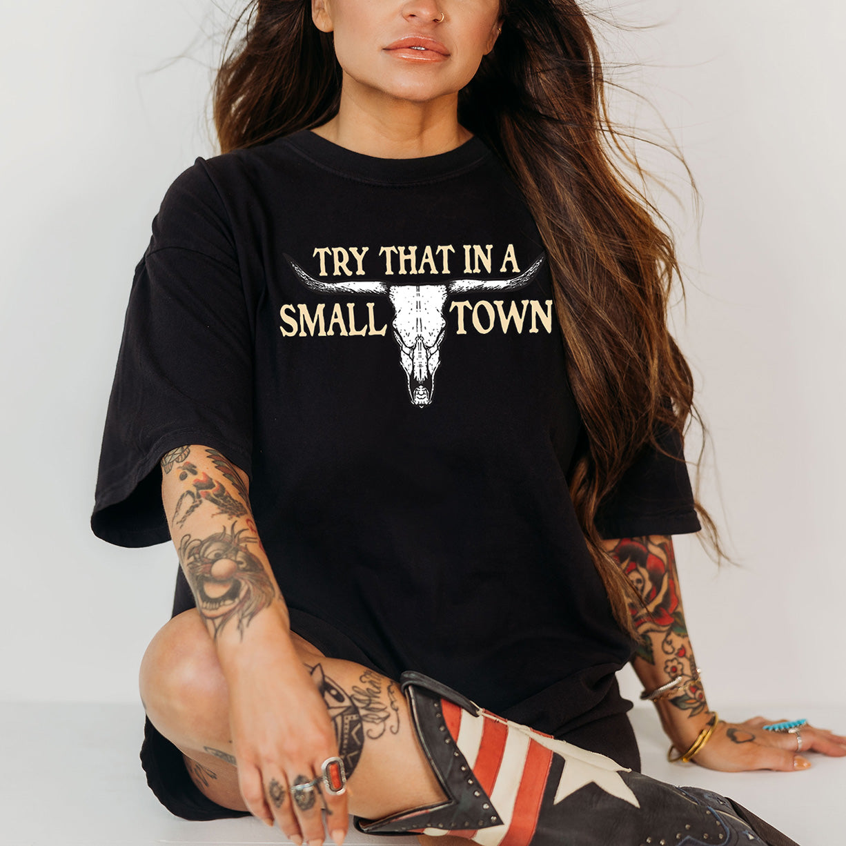 Try That In A Small Town Steer Skull T-Shirt