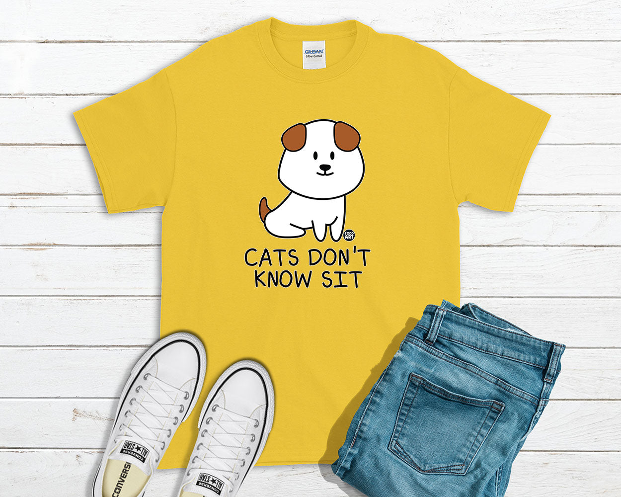 Todd Goldman Art Cats Don't Know Sit T-Shirt