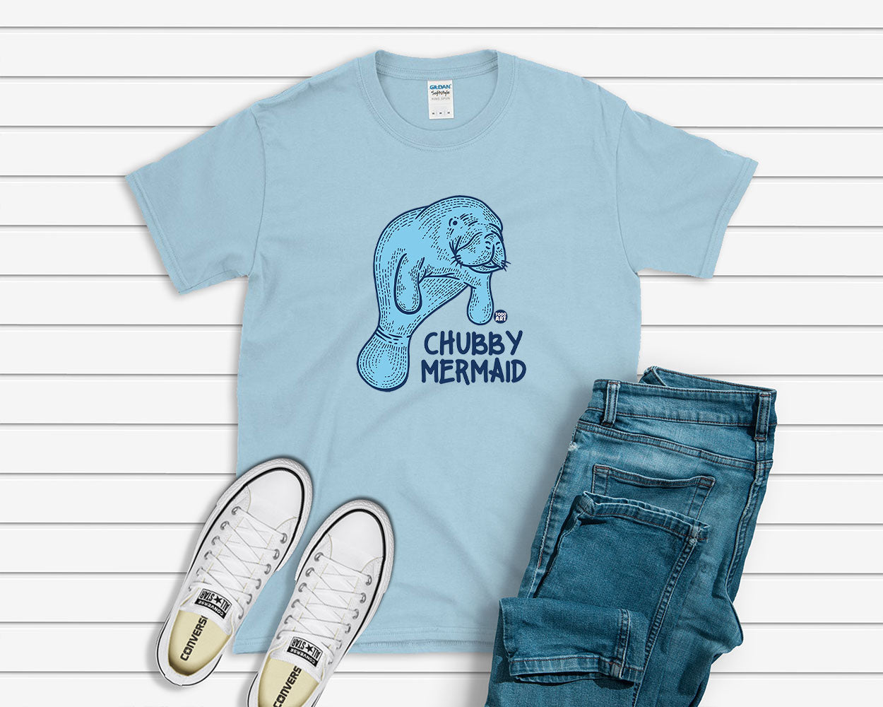 Todd Goldman Art Chubby Mermaid Manatee T-Shirt