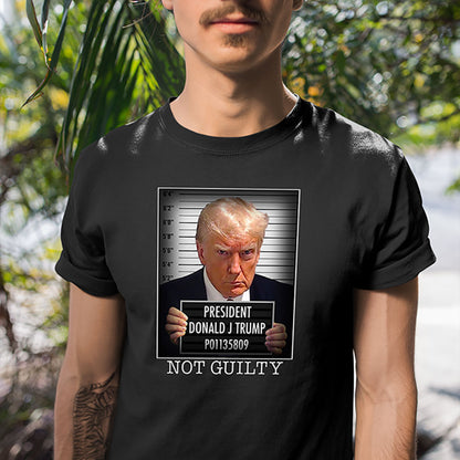 Donald Trump Mug Shot T-shirt, President Trump Not Guilty Tee, Free Trump Mugshot Shirt, Pro-Trump, Inmate, MAGA