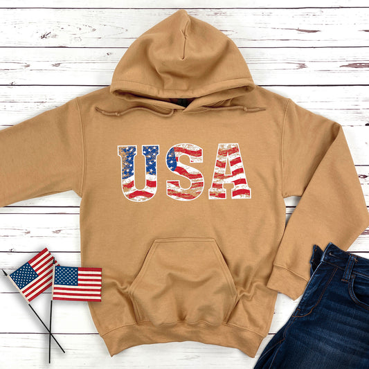 Distressed USA Flag Hooded Sweatshirt