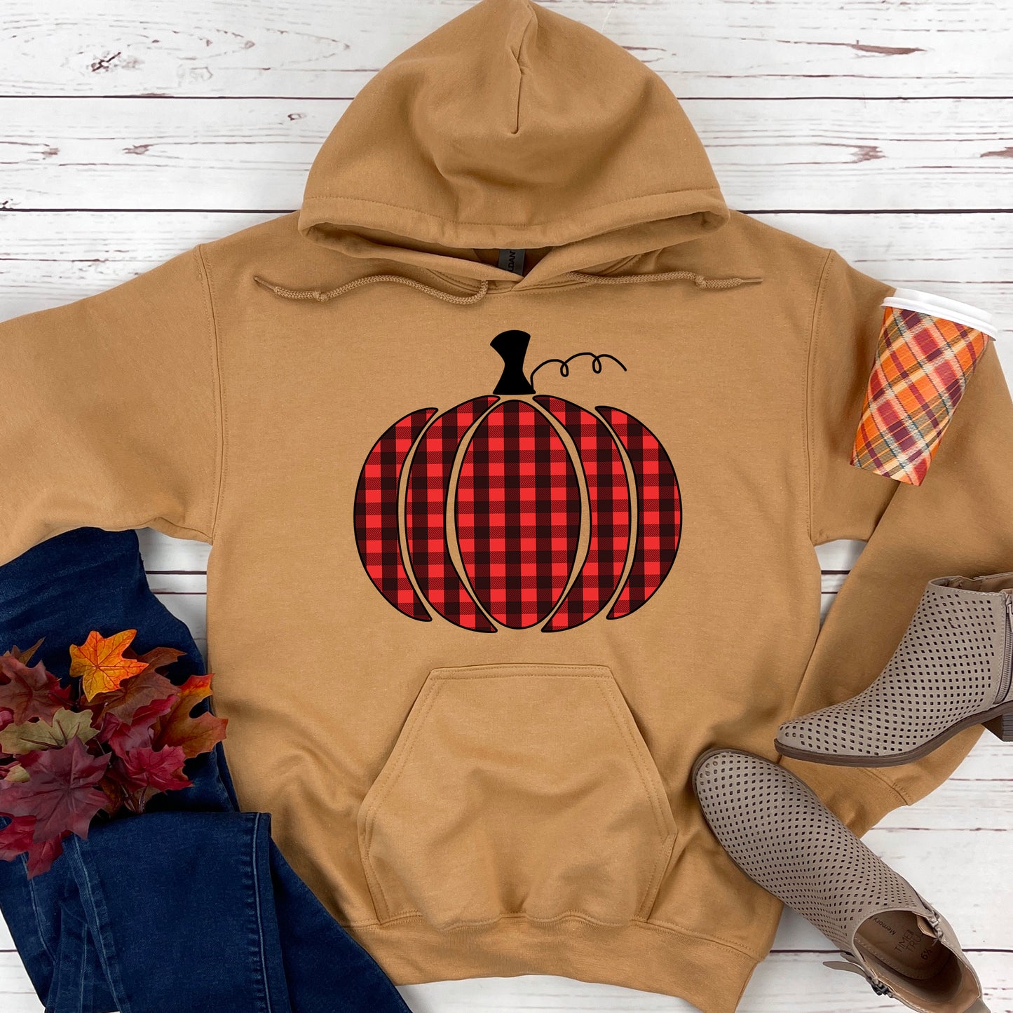 Plaid Pumpkin Red Hooded Sweatshirt