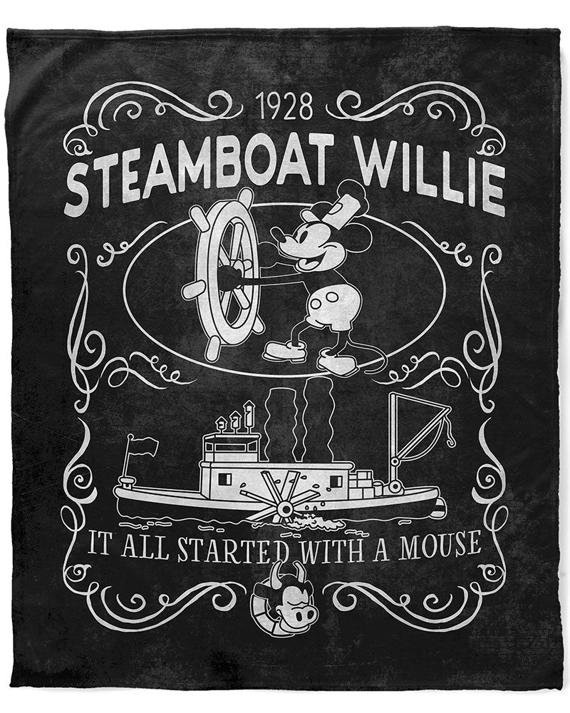 50" x 60" Steamboat Willie Label Plush Minky Blanket