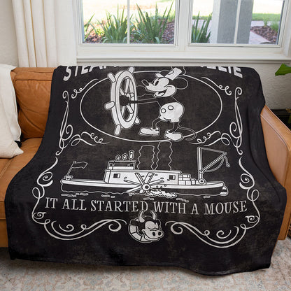 50" x 60" Steamboat Willie Label Plush Minky Blanket