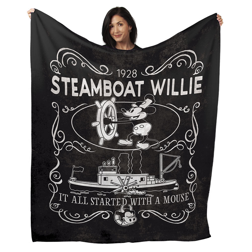 50" x 60" Steamboat Willie Label Plush Minky Blanket