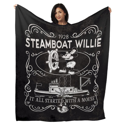 50" x 60" Steamboat Willie Label Plush Minky Blanket