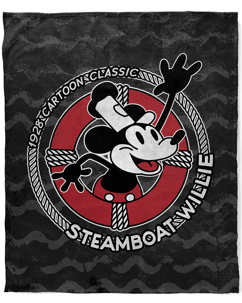 50" x 60" Steamboat Willie Life Preserver Red Plush Minky Blanket