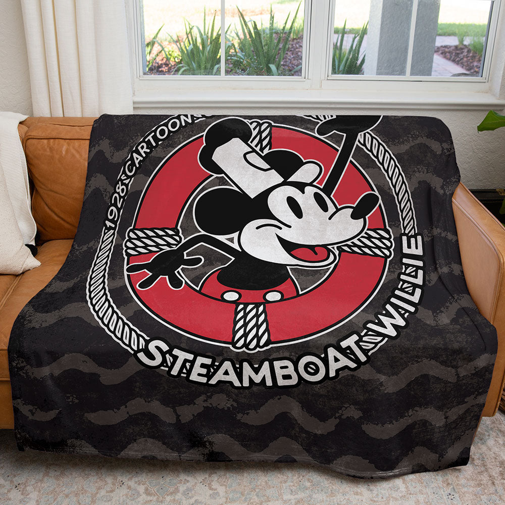 50" x 60" Steamboat Willie Life Preserver Red Plush Minky Blanket