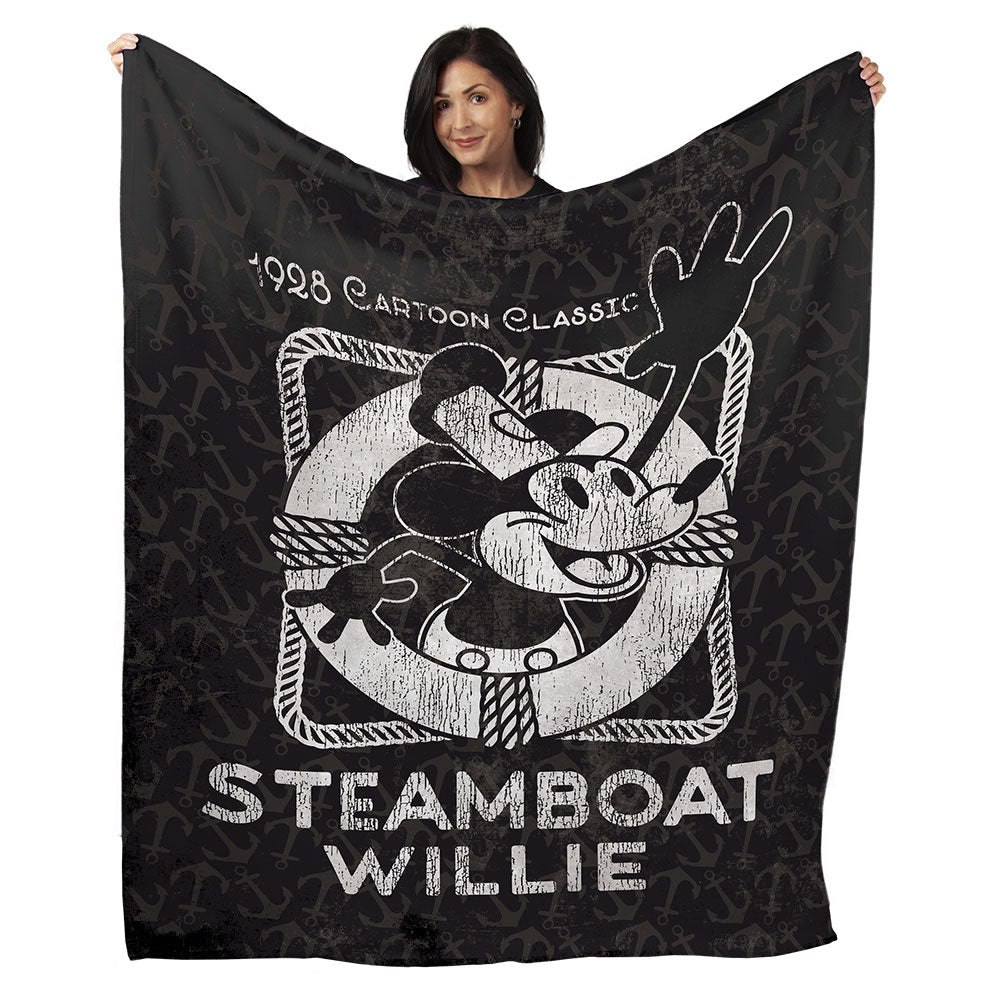 50" x 60" Steamboat Willie Vintage Life Preserver Plush Minky Blanket