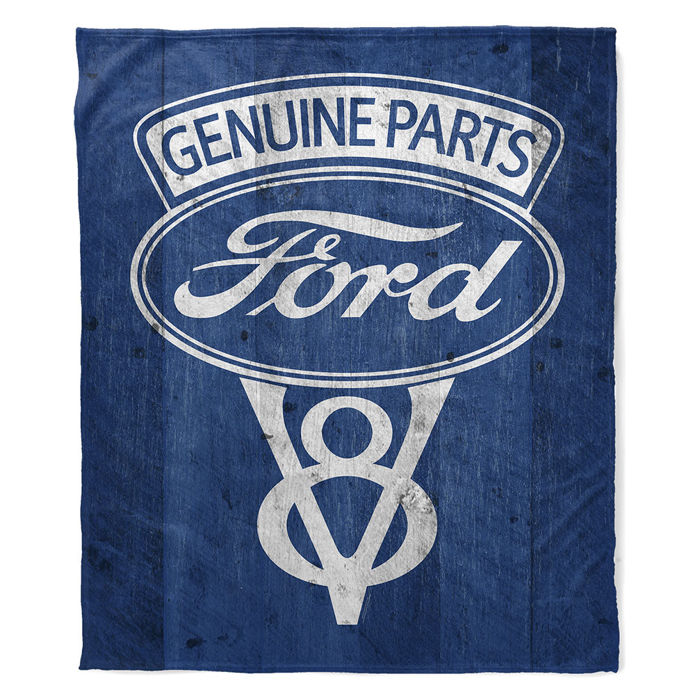 50" x 60" Ford Genuine Parts V8 Logo Vintage Plush Minky Blanket