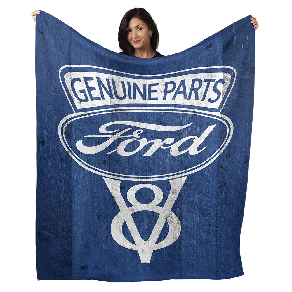 50" x 60" Ford Genuine Parts V8 Logo Vintage Plush Minky Blanket