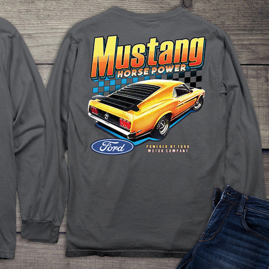 Ford Motor Company, Yellow Mustang Horsepower Long Sleeve Shirt