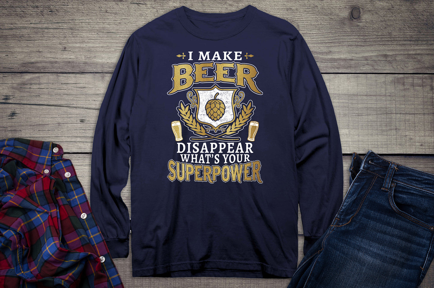 Beer Superpower Metallic Long Sleeve Shirt