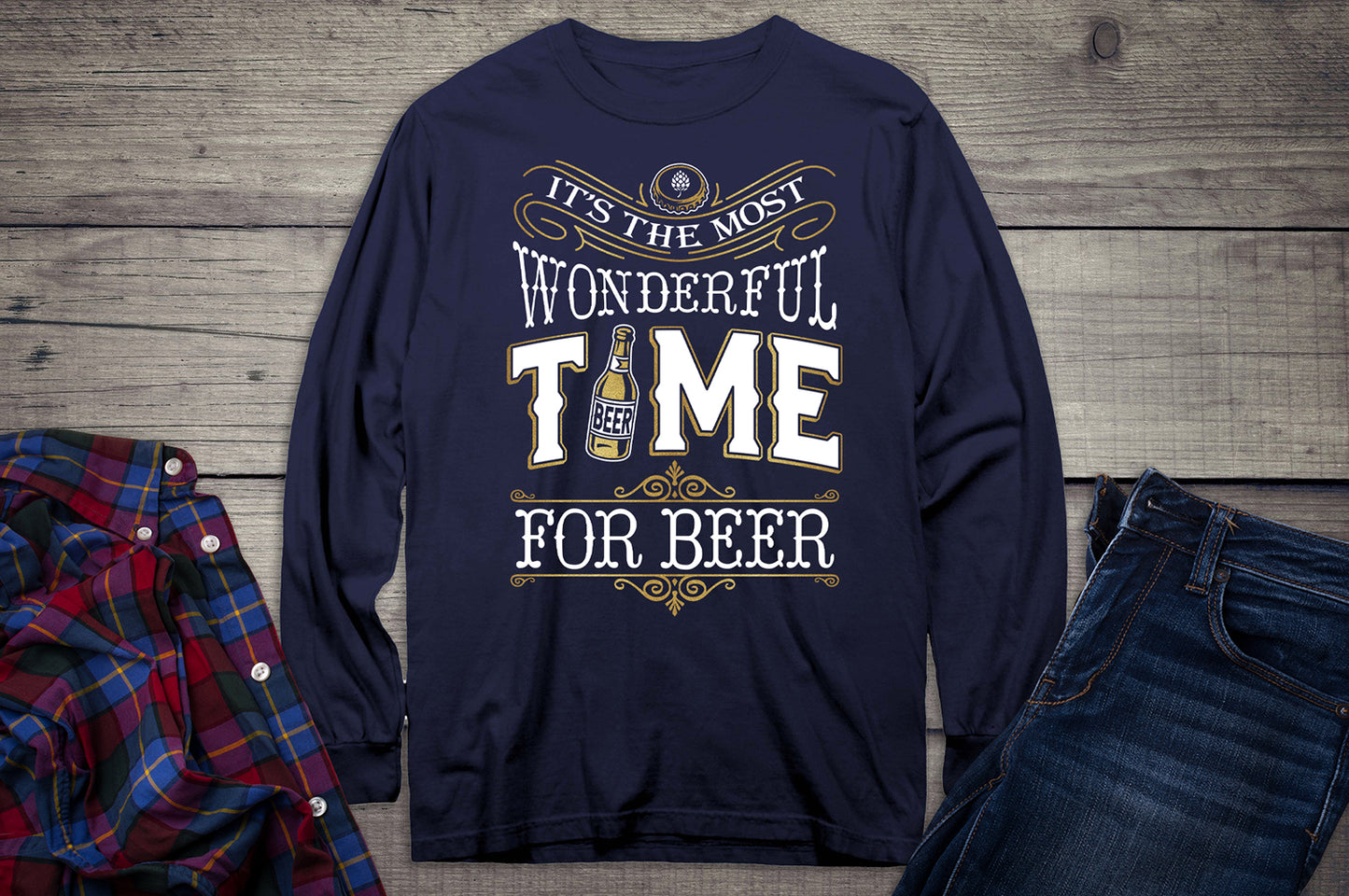 Wonderful Time For A Beer Metallic Long Sleeve Shirt