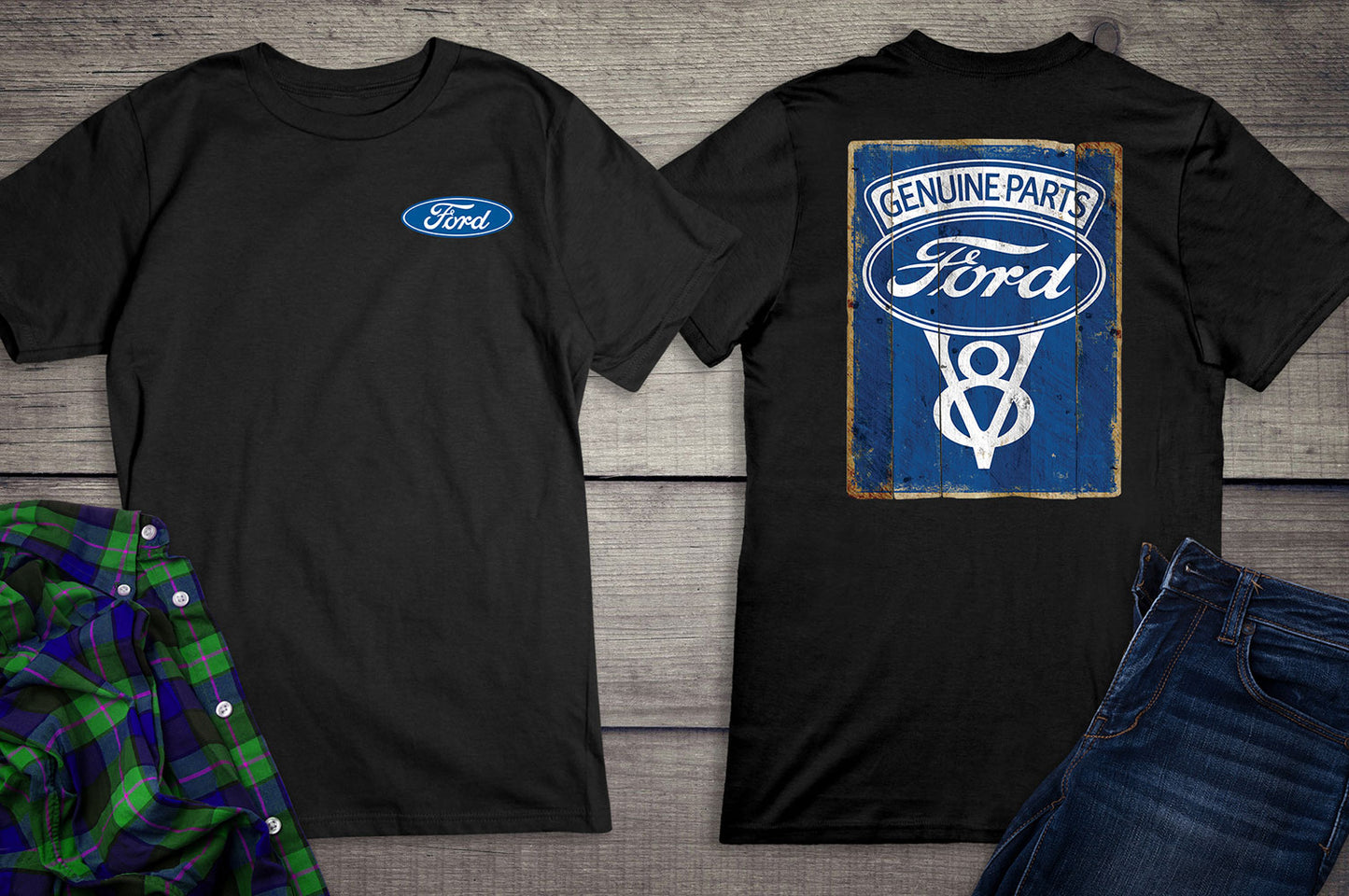 Ford Motor Company, Ford Genuine Parts V8 Logo Vintage Sign T-Shirt