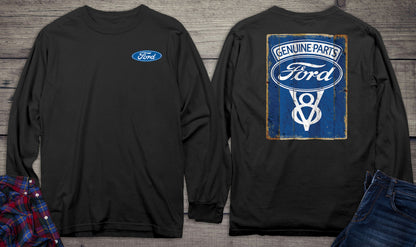 Ford Motor Company, Ford Genuine Parts V8 Logo Vintage Sign Long Sleeve Shirt