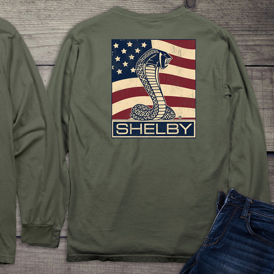 Shelby Cobra Flag With Crest Long Sleeve Tee