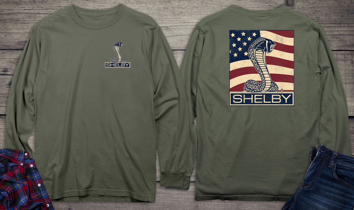 Shelby Cobra Flag With Crest Long Sleeve Tee