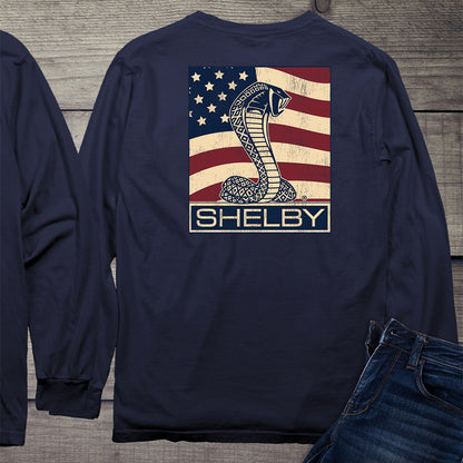 Shelby Cobra Flag With Crest Long Sleeve Tee