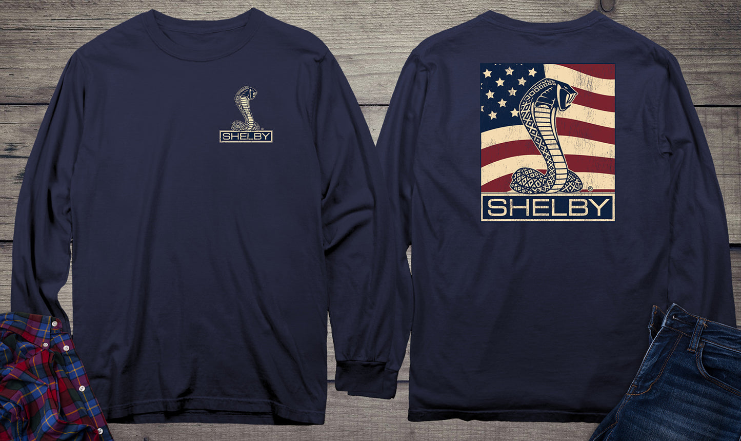 Shelby Cobra Flag With Crest Long Sleeve Tee