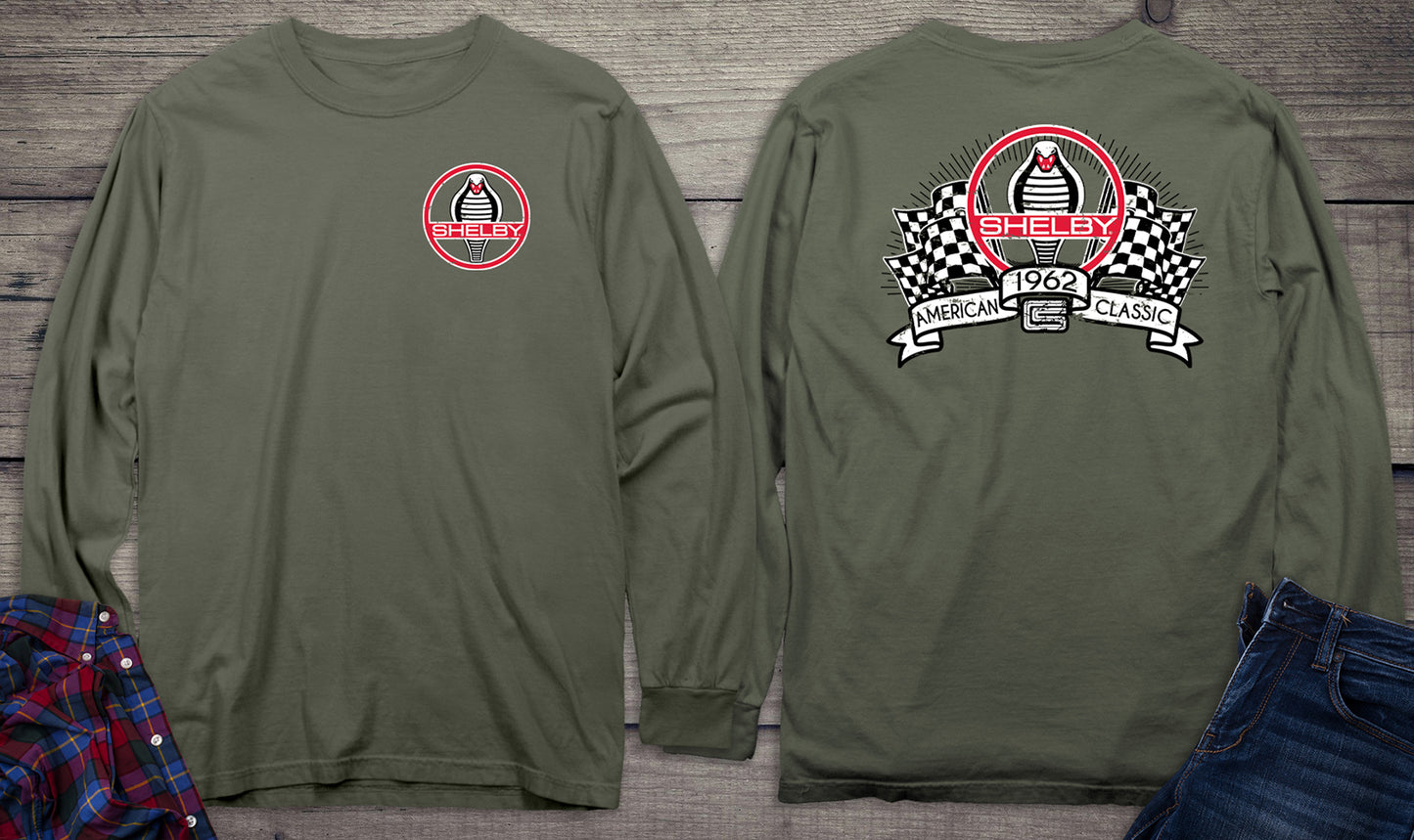 Shelbys Racing Flags With Crest Long Sleeve Tee