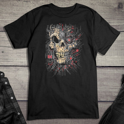 Red Cyborg Skull T-Shirt