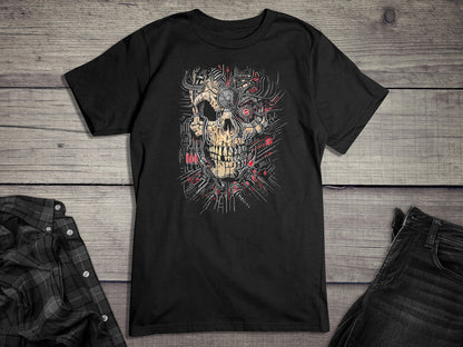 Red Cyborg Skull T-Shirt