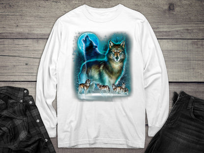 Wolf Moon Silhouette Long Sleeve Tee