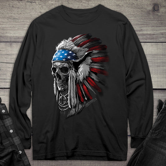 Patriotic Chief Skull Long Sleeve Tee