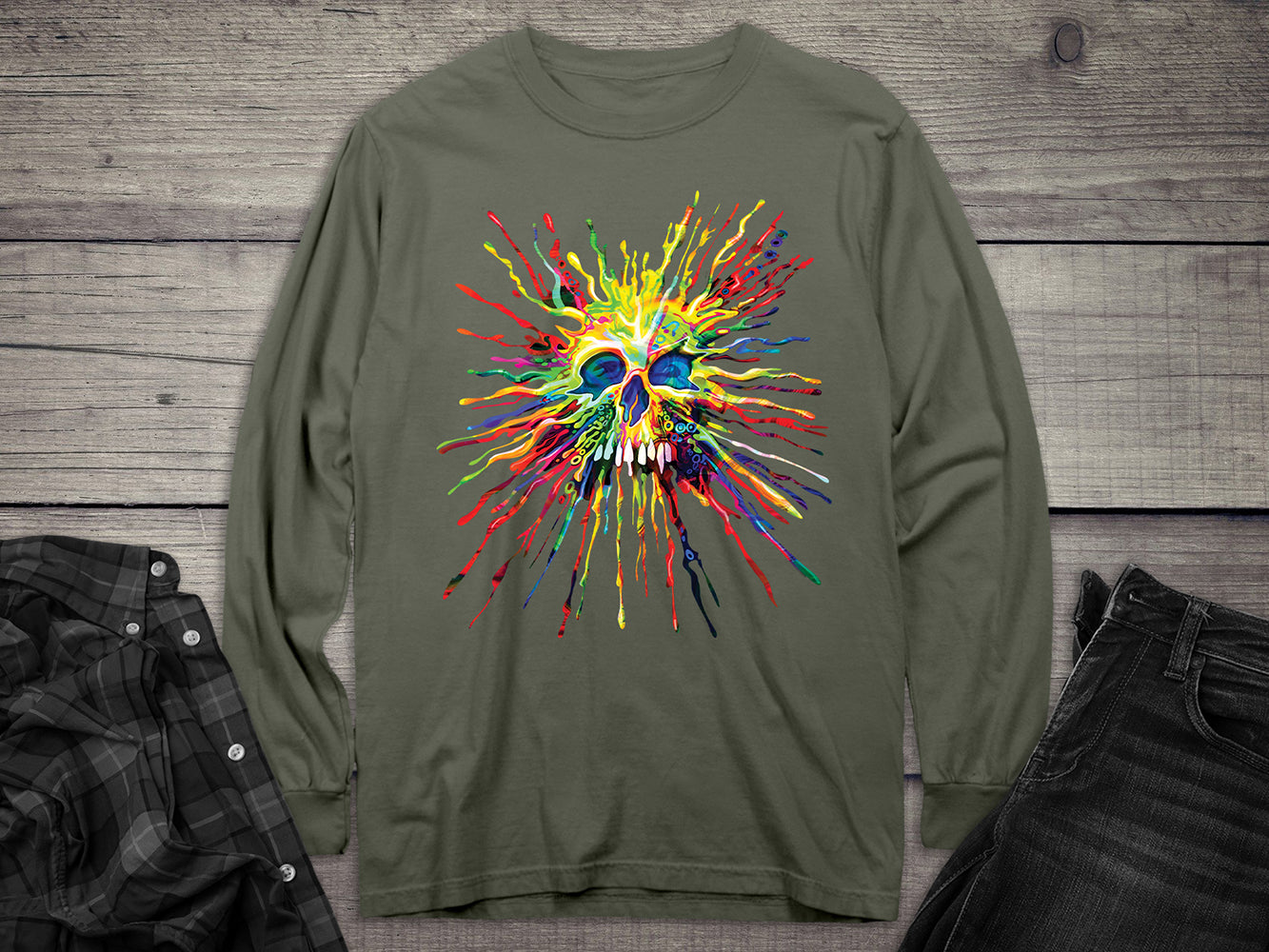 Splatter Skull Long Sleeve Tee