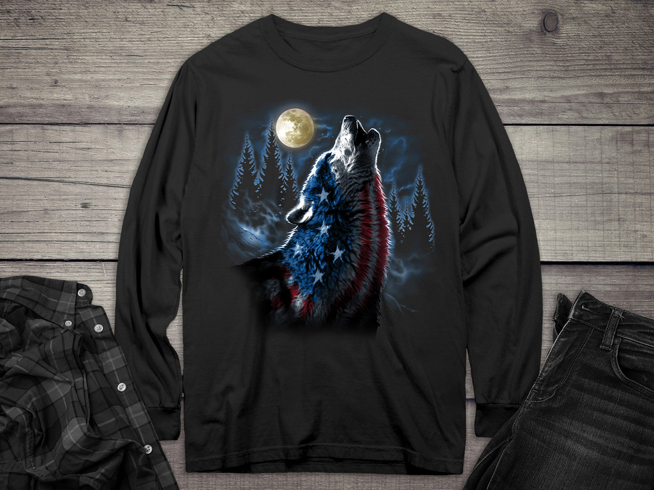 Flag Wolf Americana Long Sleeve Tee