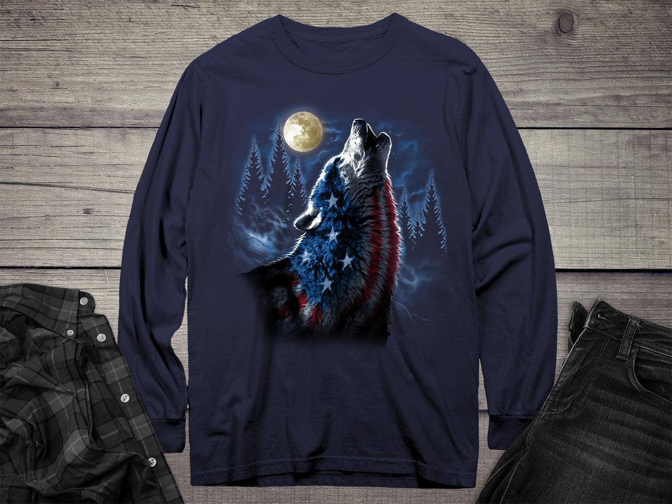 Flag Wolf Americana Long Sleeve Tee