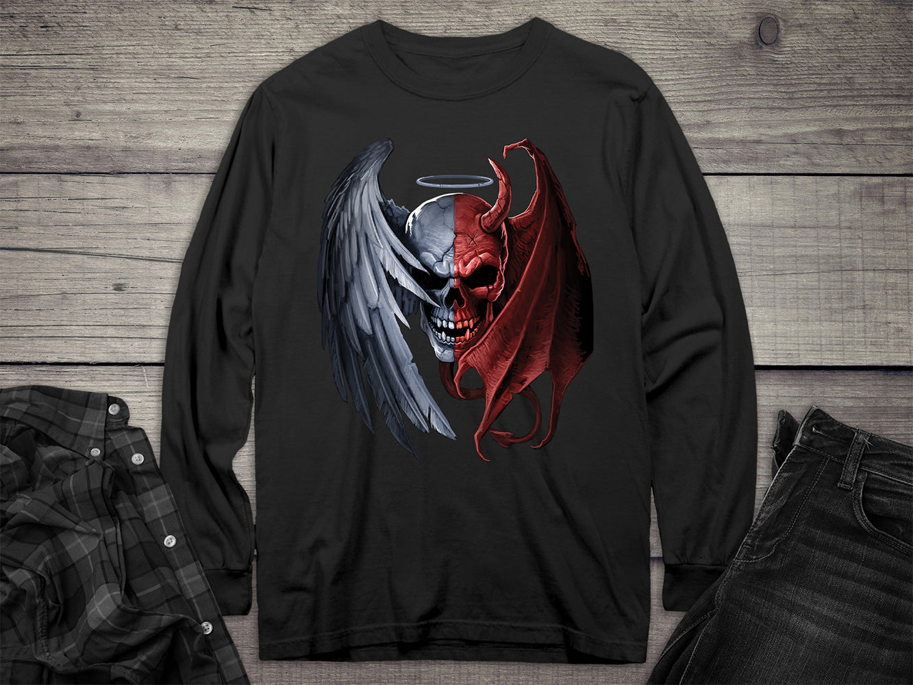 Heaven Hell Skull Long Sleeve Tee