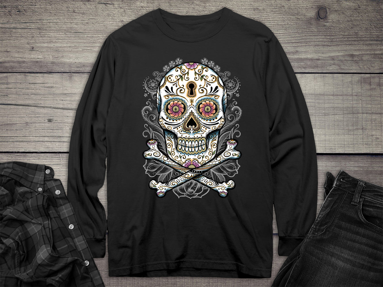 Floral Skull Long Sleeve Tee