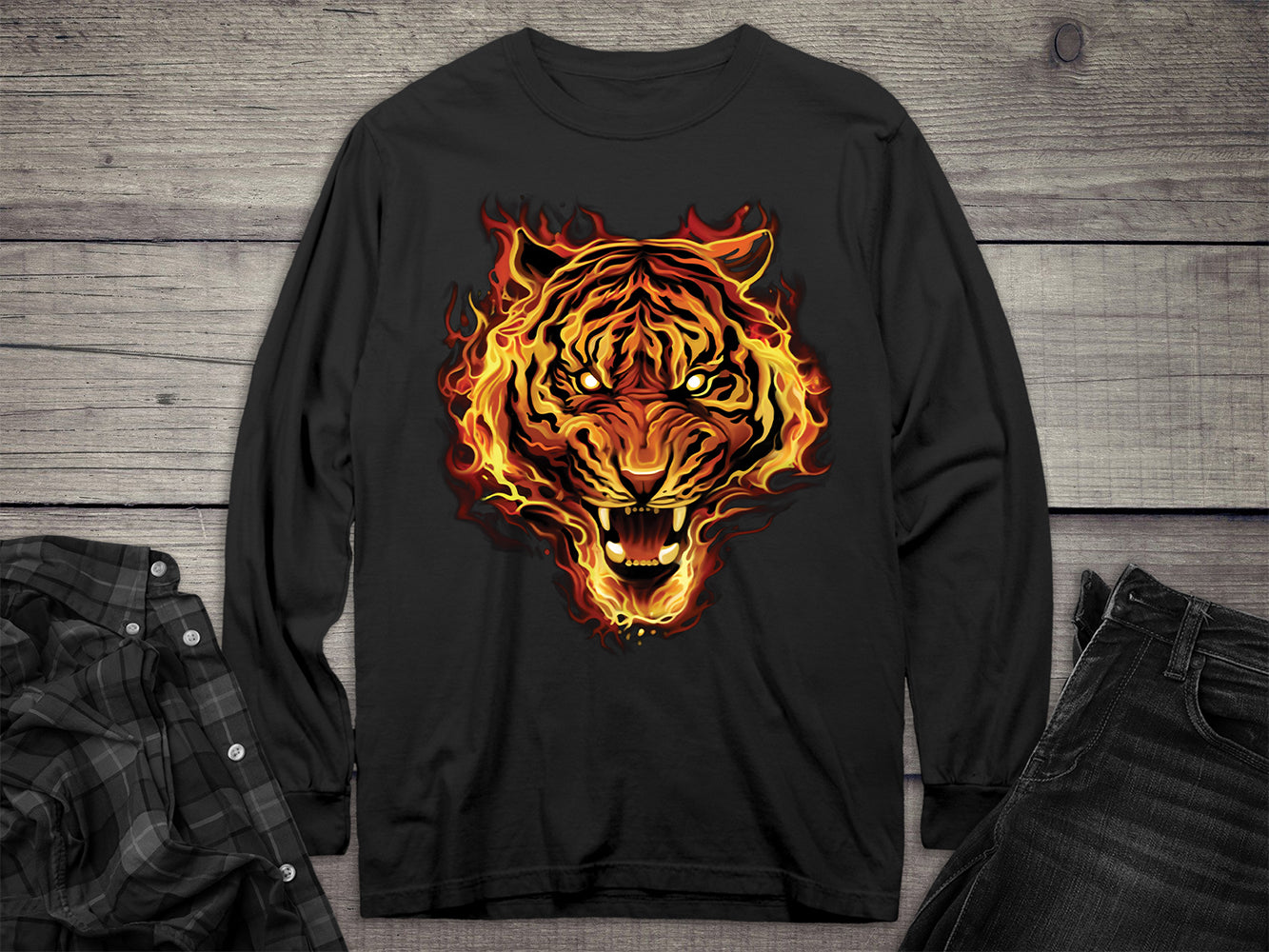 Flaming Tiger Long Sleeve Tee