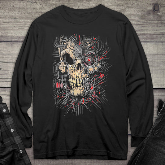 Red Cyborg Skull Long Sleeve Tee