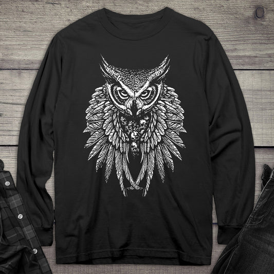 Owl Skull Wings Long Sleeve Tee