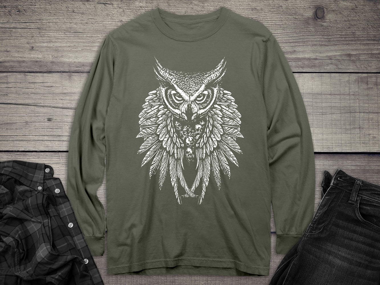 Owl Skull Wings Long Sleeve Tee