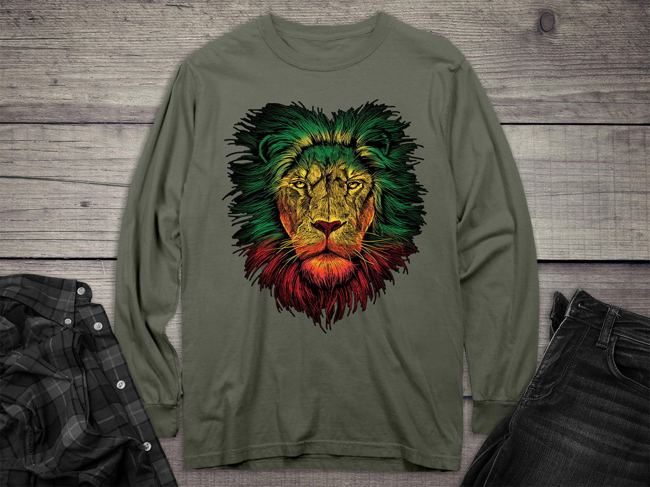 Rasta Colors Lion Long Sleeve Tee