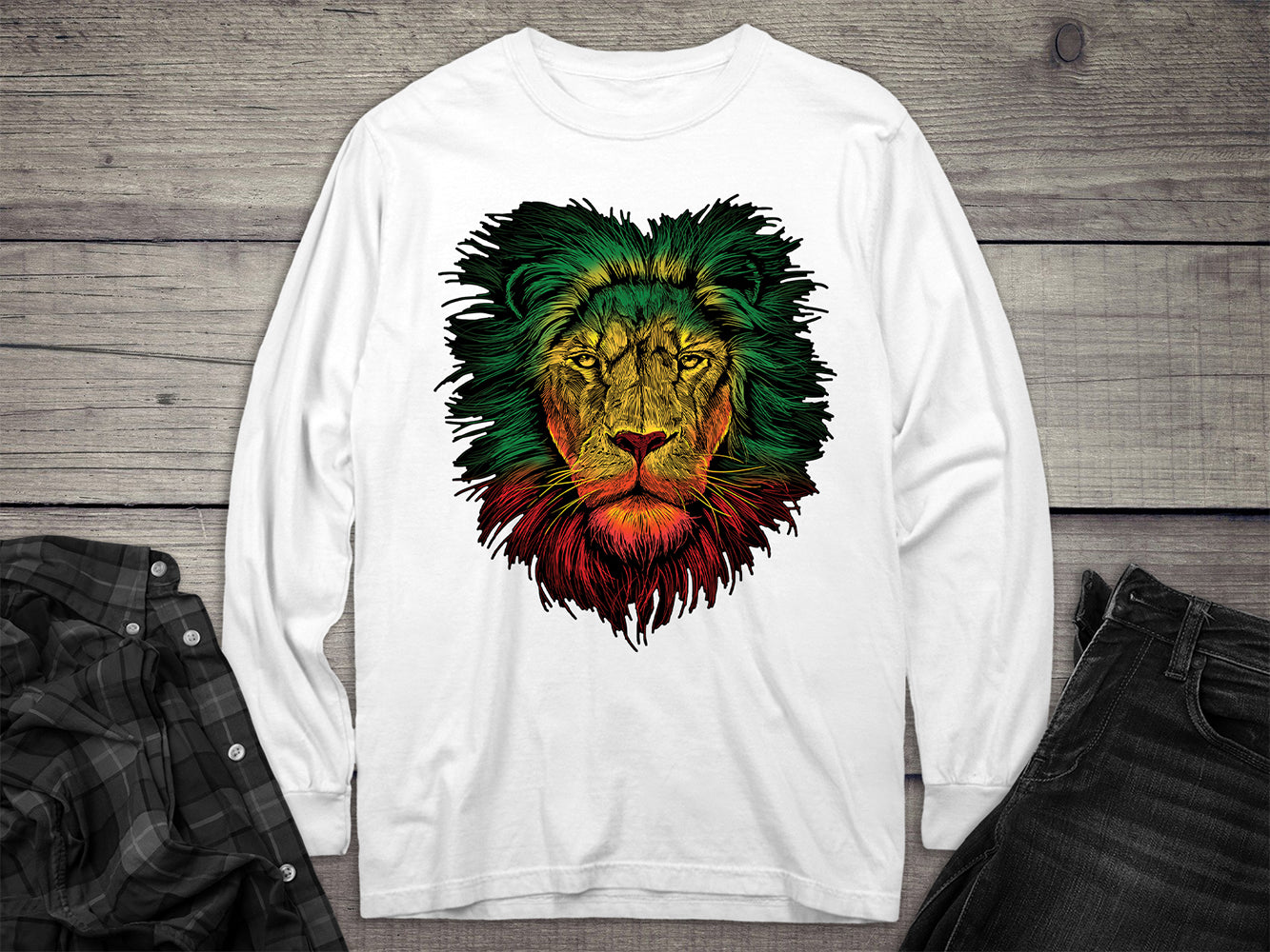 Rasta Colors Lion Long Sleeve Tee