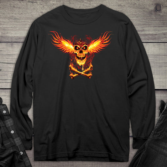 Skull Fire Wings Long Sleeve Tee