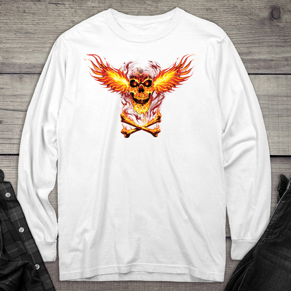 Skull Fire Wings Long Sleeve Tee