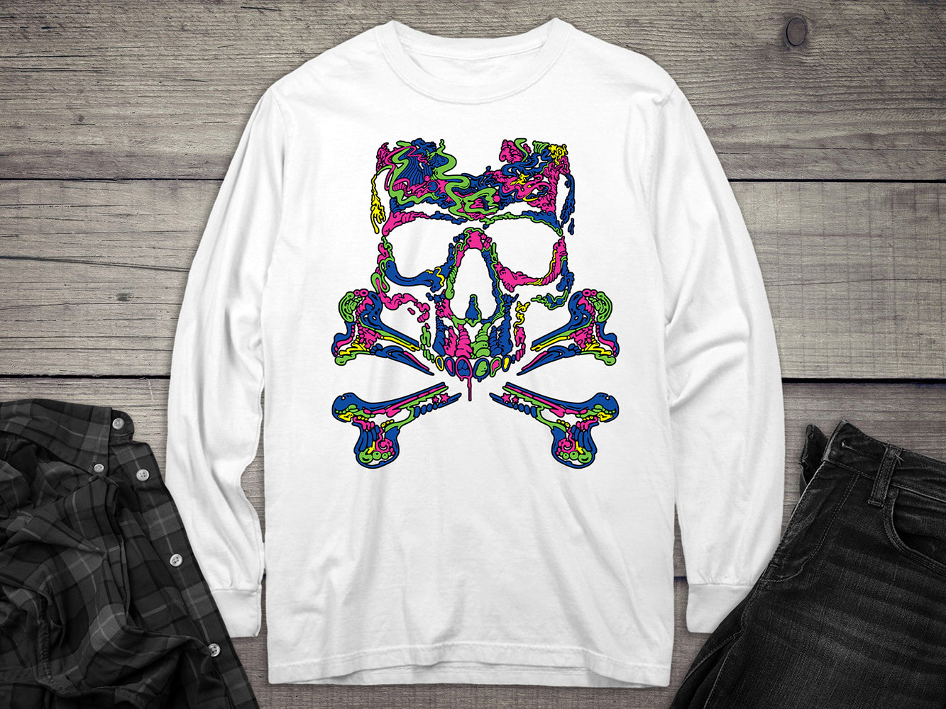 Neon Skull Crossbones Long Sleeve Tee