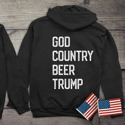 God. Country. Beer. Trump. With Crest Hoodie