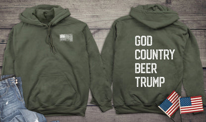 God. Country. Beer. Trump. With Crest Hoodie