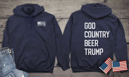 God. Country. Beer. Trump. With Crest Hoodie