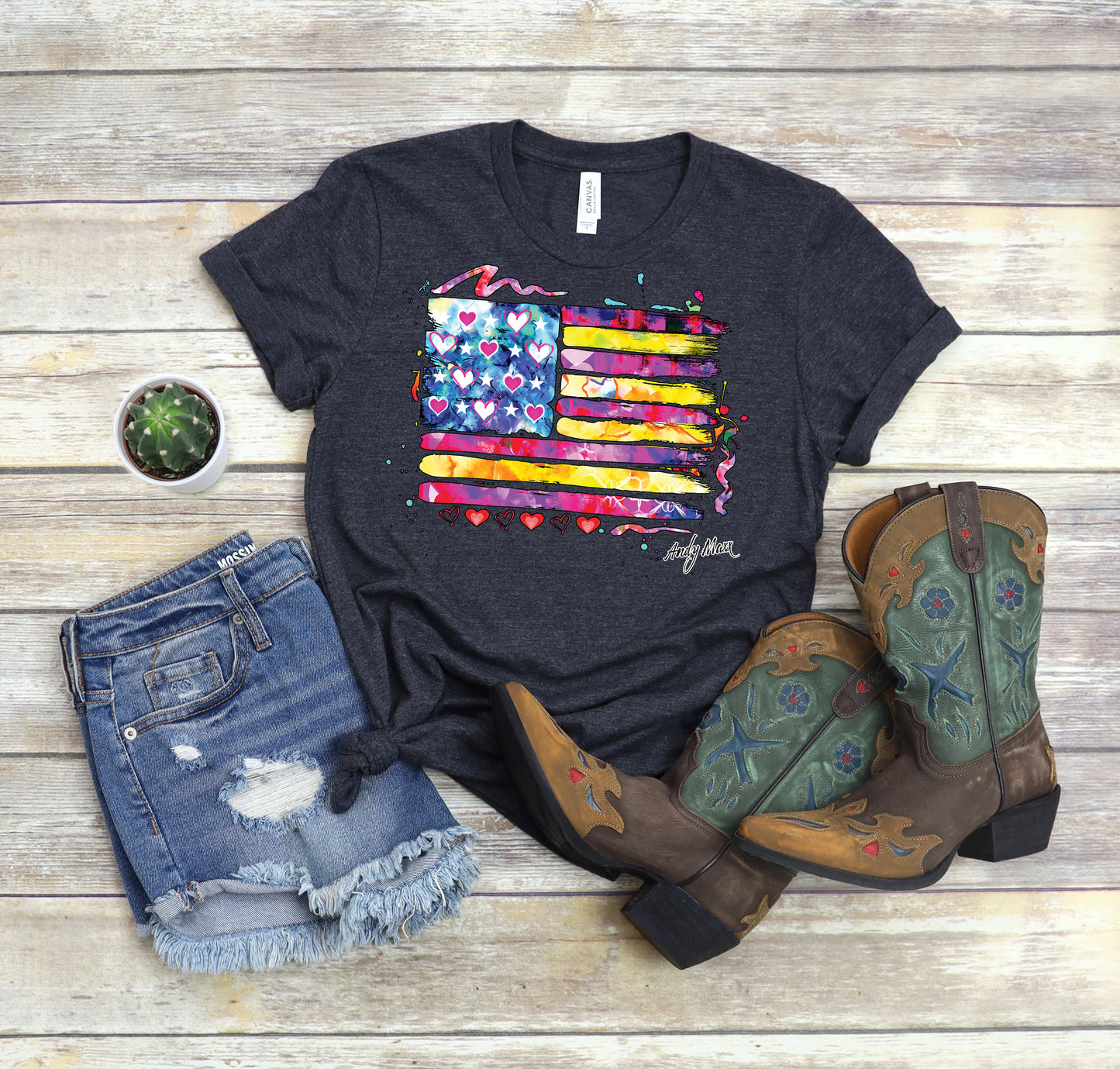 American Flag T-Shirt, Colorful Flag Tee