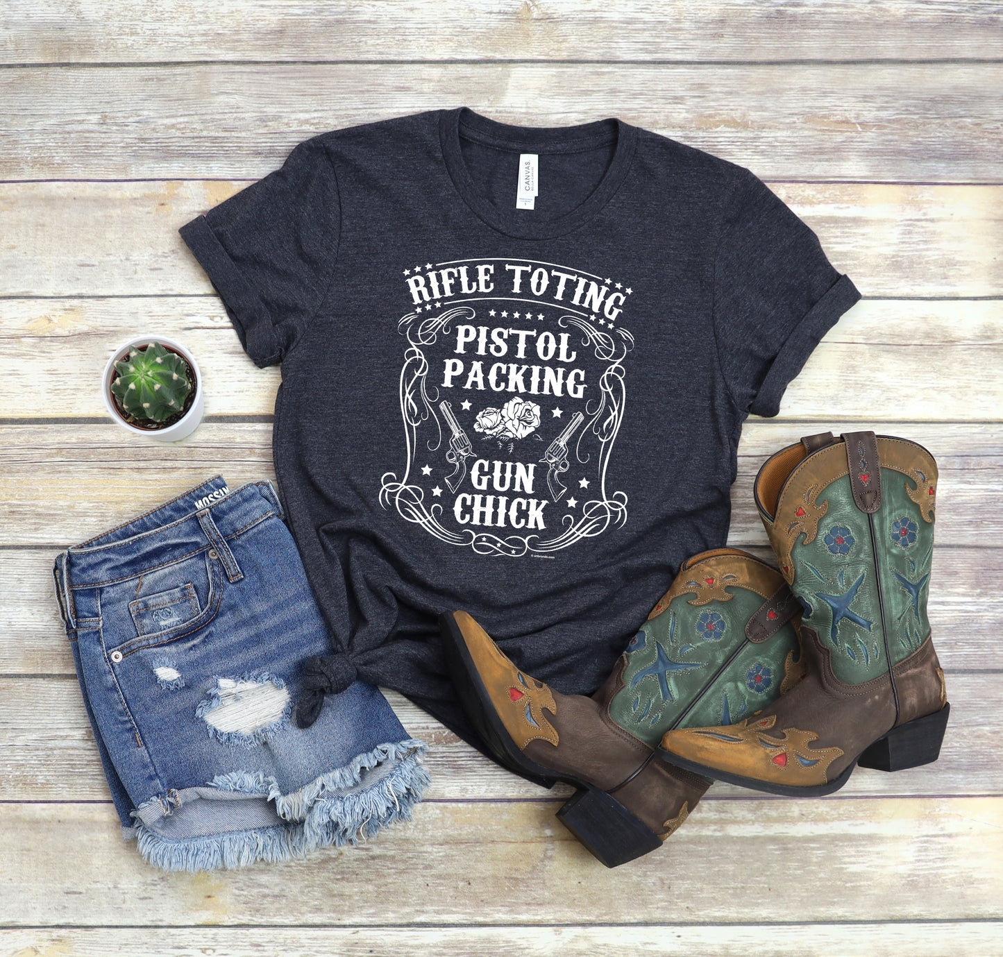 2nd Amendment T-Shirt, Rifle Toting, Pistol Packing Gun Chick Tee