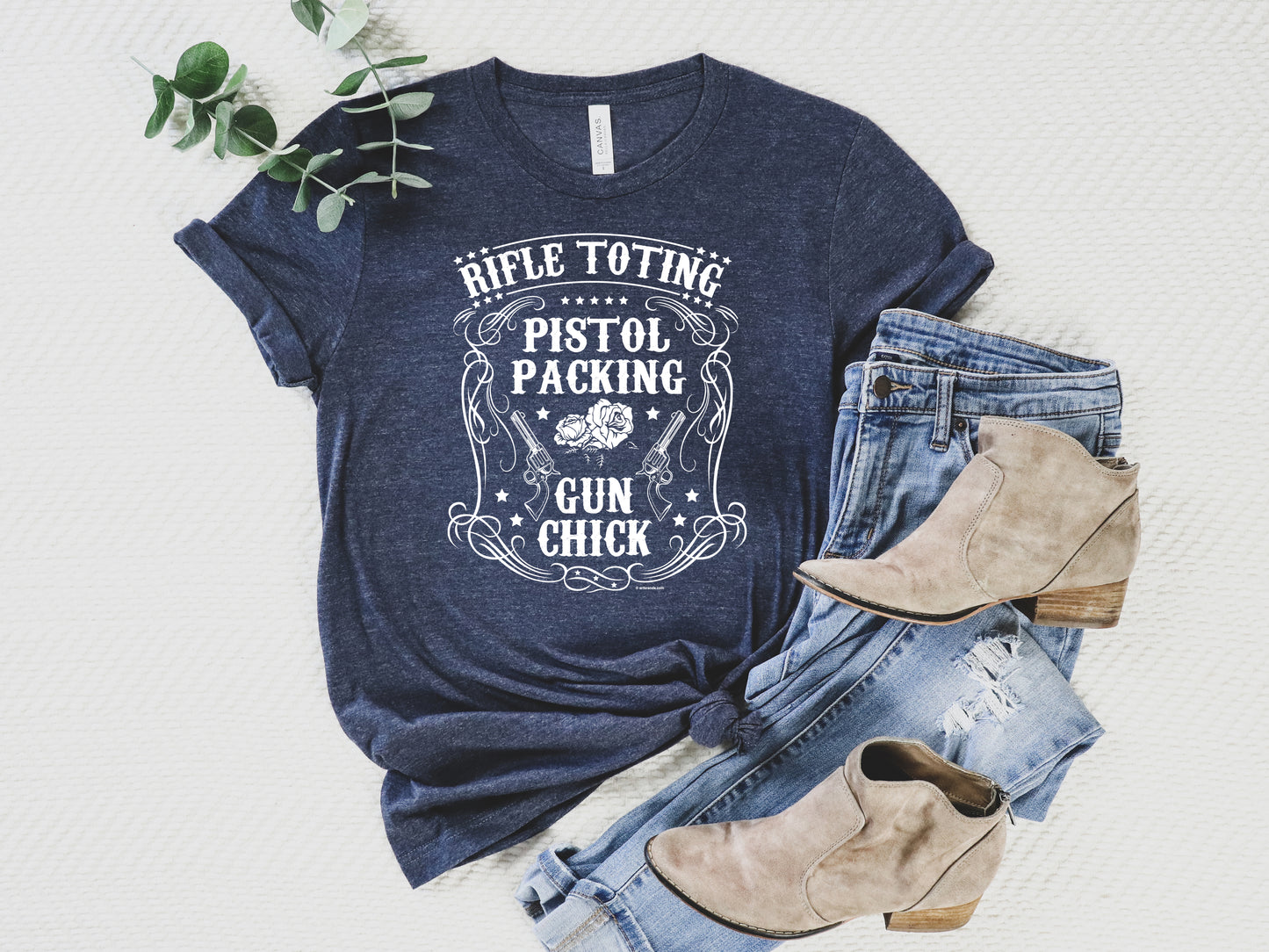 2nd Amendment T-Shirt, Rifle Toting, Pistol Packing Gun Chick Tee